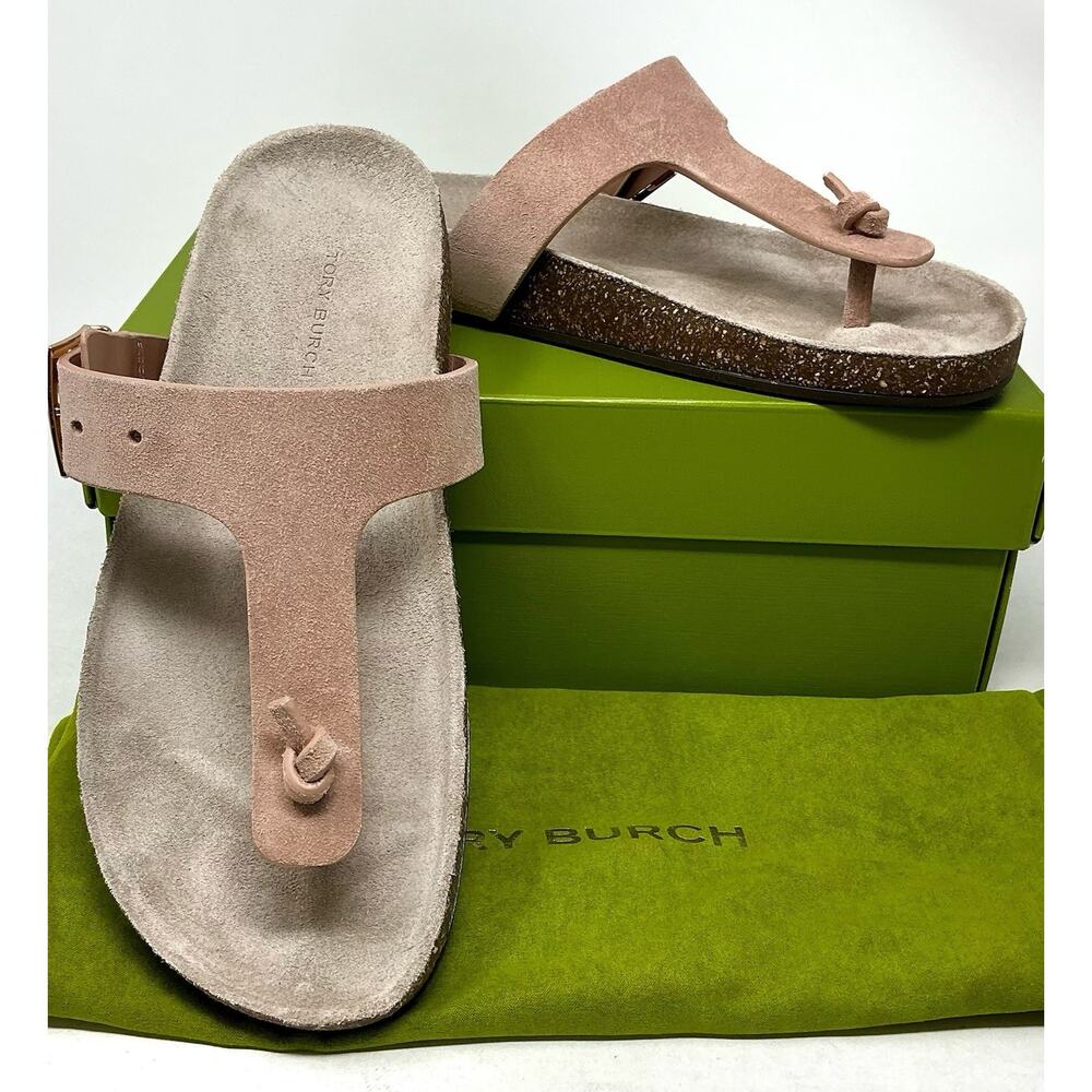 đTory Burch Mellow T-Strap Suede Thong Cork Malva Pink Sandals NIB - Picture 3 of 12